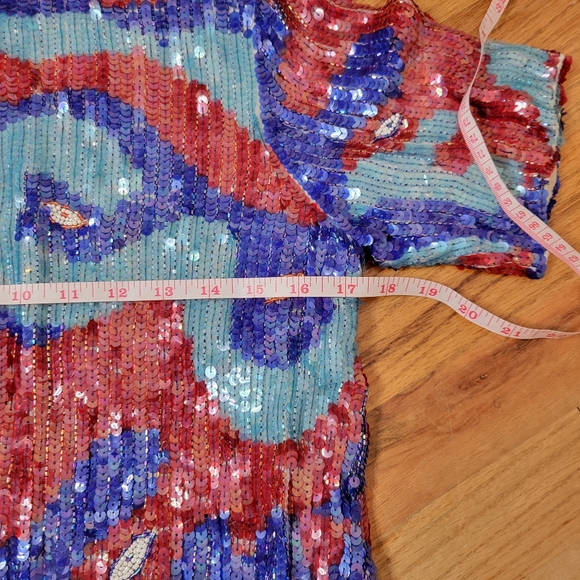Vintage Silk Colorful Sequin & Beaded Short Sleeve Top - Picture 10 of 13